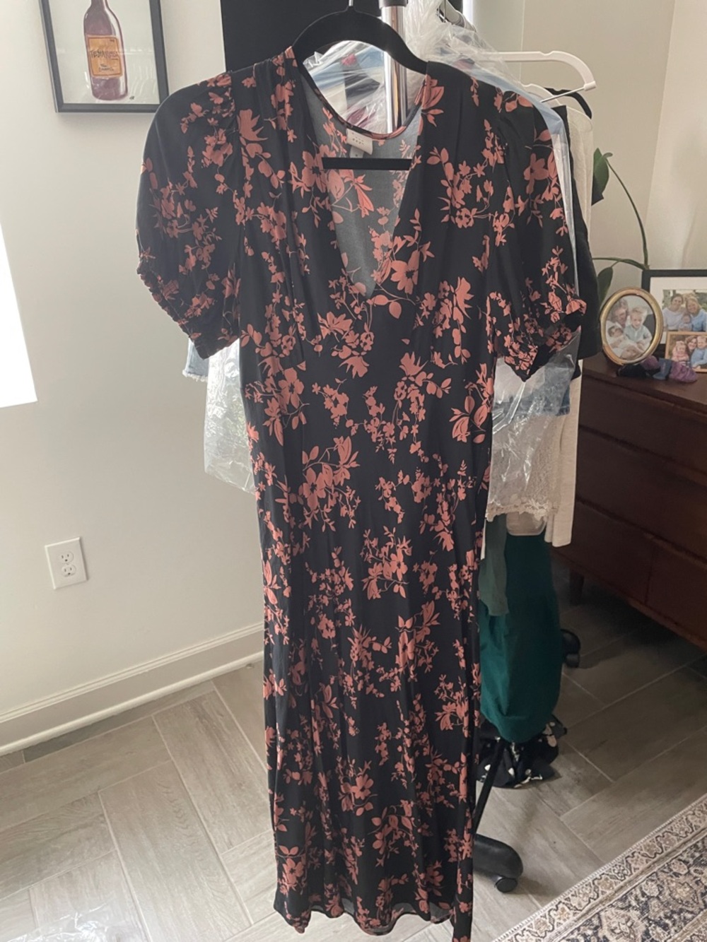 a new day Black Midi Dress with Pink Floral Print